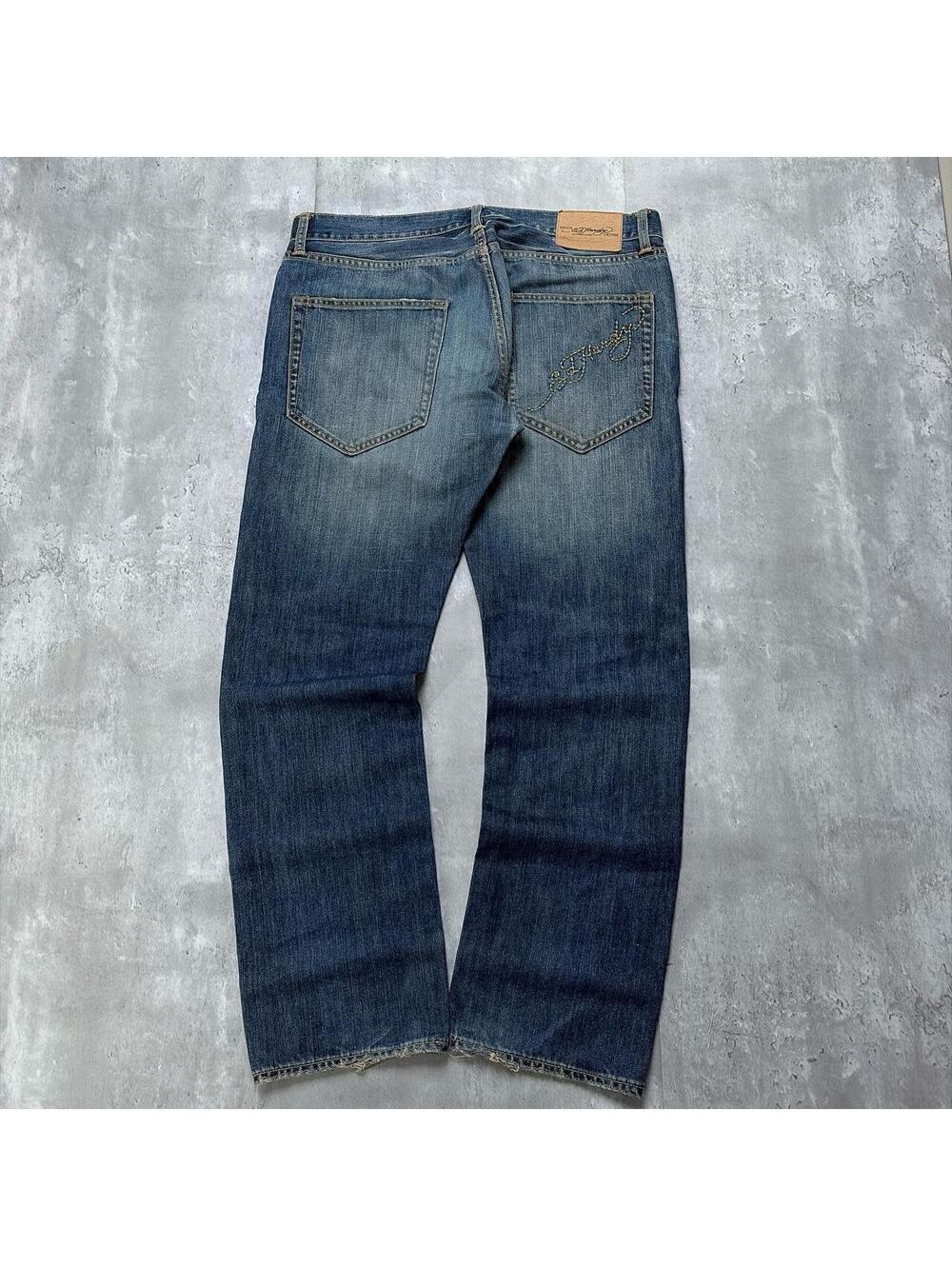 Y2K Ed Hardy Grunge Embroidered Baggy Skater Denim Jeans